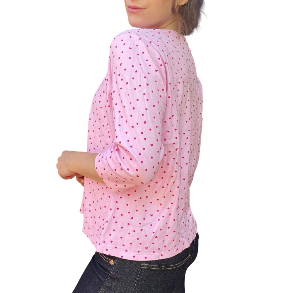 Heart Polka Dot All Over Print Pink & Red 100 Cotton Soft Girl Minimalist Tee- M - Picture 8 of 9